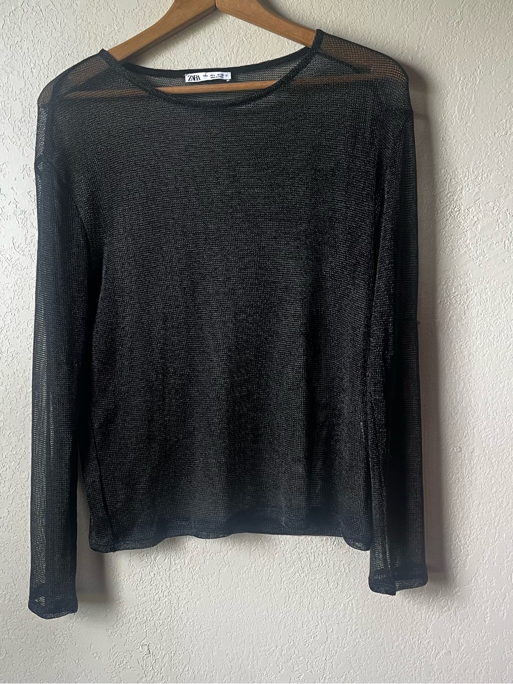 Zara Black Sheer Long-Sleeve Net Like Top